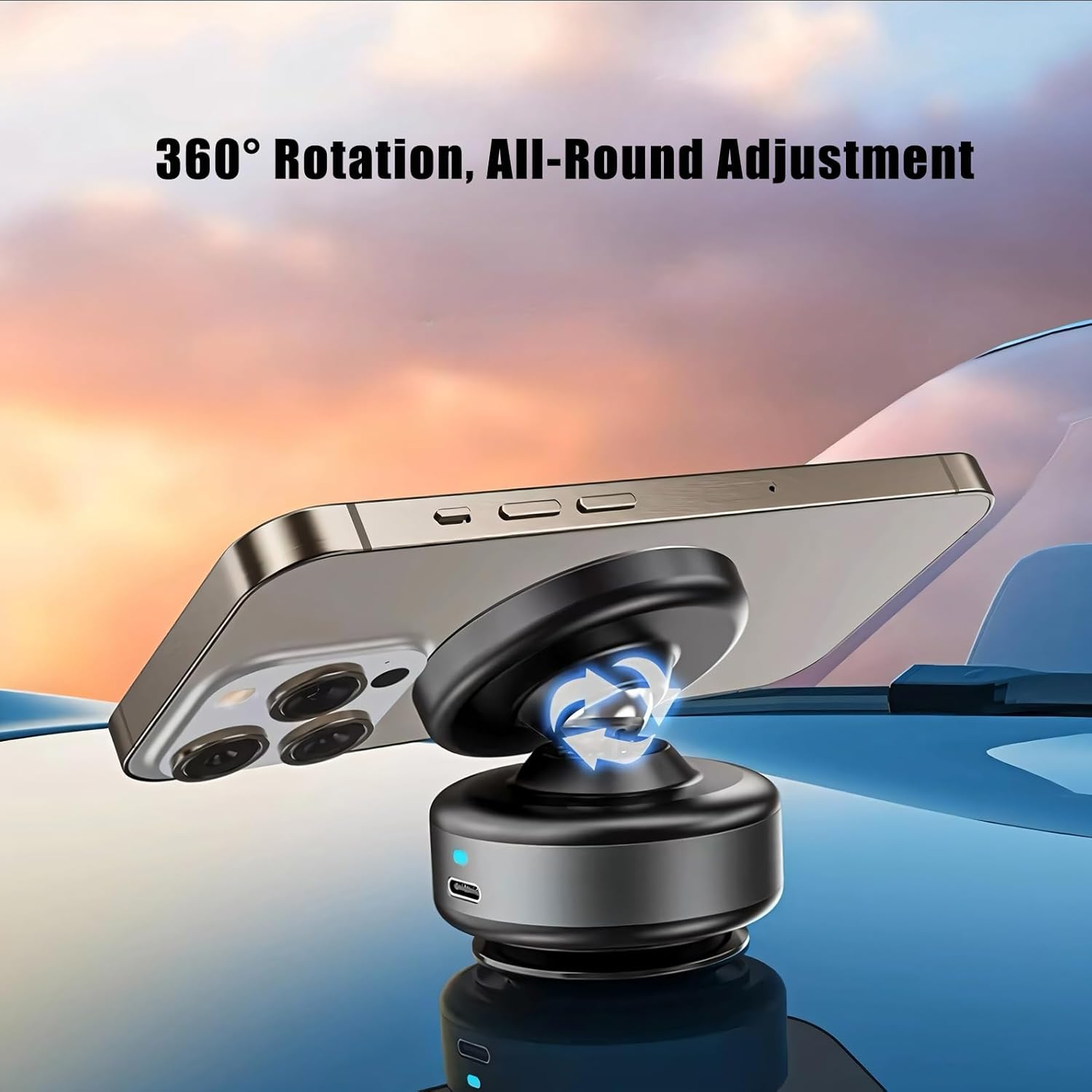 🚀2024 New 360° rotating and one-touch detachable electric vacuum attached magnetic car phone holder